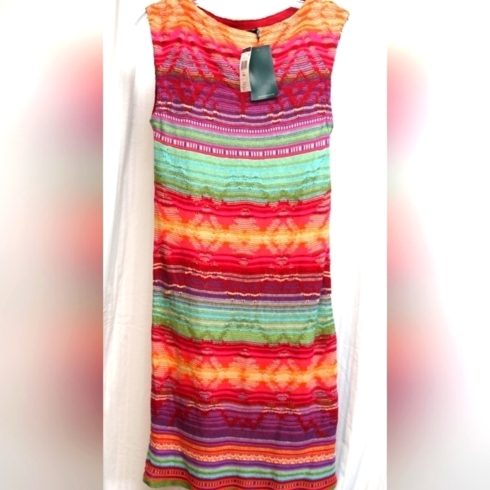 Ralph Lauren Bright Multicolor Knit Sleeveless Shift Dress Size Mp